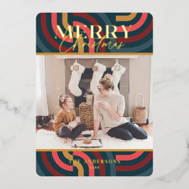 Maximalistische geometrische Blauwgroen kerstfoto Folie Uitnodiging