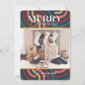 Maximalistische geometrische Blauwgroen kerstfoto Kaart (Voorkant)