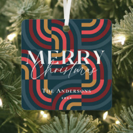 Maximalistische geometrische Blauwgroen kerstfoto Metalen Ornament