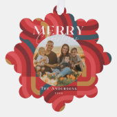 Maximalistische geometrische rode kerstfoto ornament kaart (Voorkant)