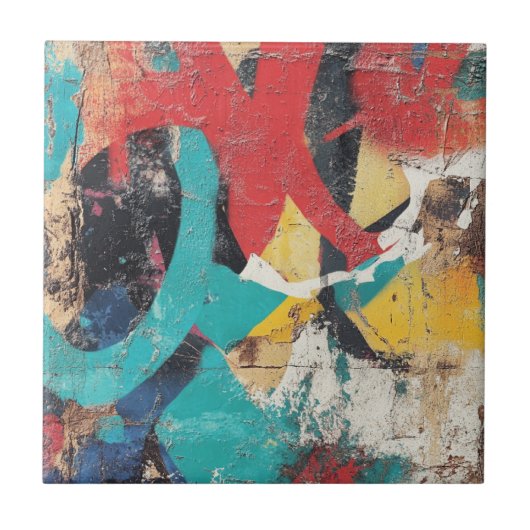 Maximalistische graffiti met rode gele blauwe spat tegeltje (Voorkant)