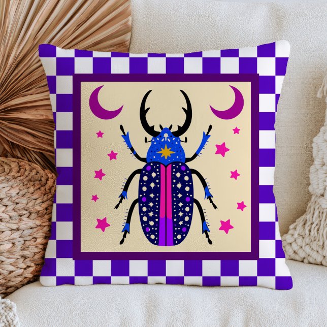 Maximalistische kever insect ontwerp geruit patroo kussen (Creator heeft geüpload)