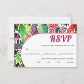 Maximalistische kleurrijke tropische bladeren groe RSVP kaartje (Voorkant)
