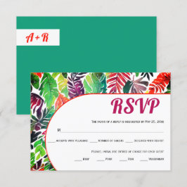 Maximalistische kleurrijke tropische bladeren groe RSVP kaartje