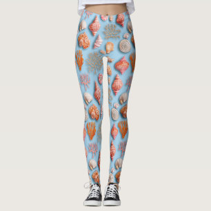 Maximalistische Koraal Zee Schelp Zeester Blauwe Leggings