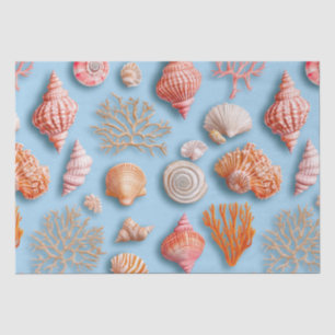 Maximalistische Koraal Zee Schelp Zeester Blauwe Tissuepapier