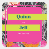 Maximalistische moderne gemarmerde bloemen vierkante sticker (Voorkant)