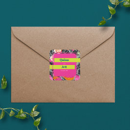 Maximalistische moderne gemarmerde bloemen vierkante sticker