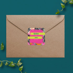 Maximalistische moderne gemarmerde bloemen vierkante sticker