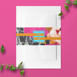 Maximalistische moderne gemarmerde bloemenbruiloft uitnodigingen wikkel