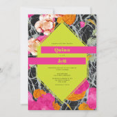 Maximalistische moderne marmeren bloemenbruiloft kaart (Voorkant)