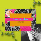 Maximalistische moderne marmeren bruiloft bloemenf save the date