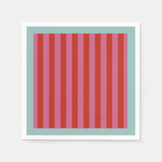 Maximalistische roze en rode streep met turquoise  servet (Voorkant)