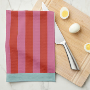 Maximalistische roze & rode streep met turquoise r theedoek
