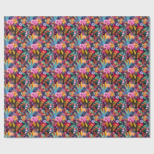 Maximalistische tropische bloemen cadeaupapier (Vlak)