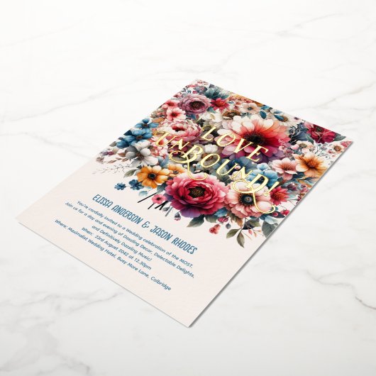 Maximalistische Trouw Uitnodigingen Bloem Thema GO (Gedraaid)