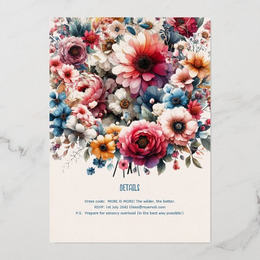 Maximalistische Trouw Uitnodigingen Bloem Thema GO (Achterkant)