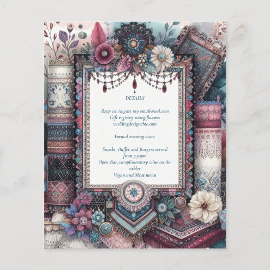 Maximalistische Trouw Uitnodigingen Druk Versieren (Achterkant)