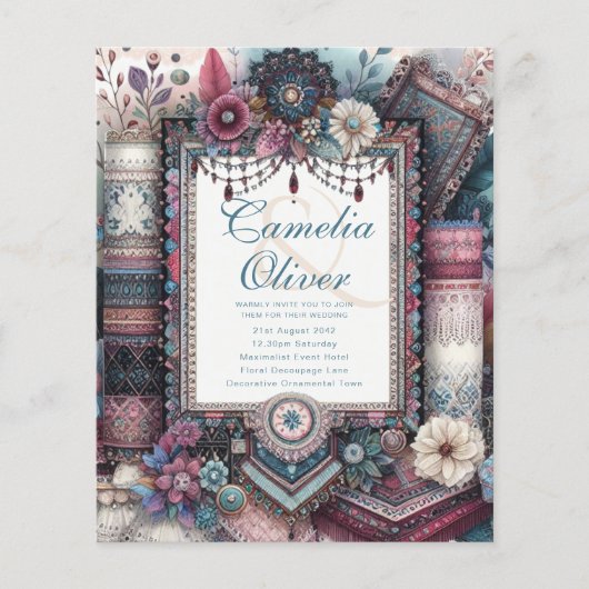 Maximalistische Trouw Uitnodigingen Druk Versieren (Voorkant)