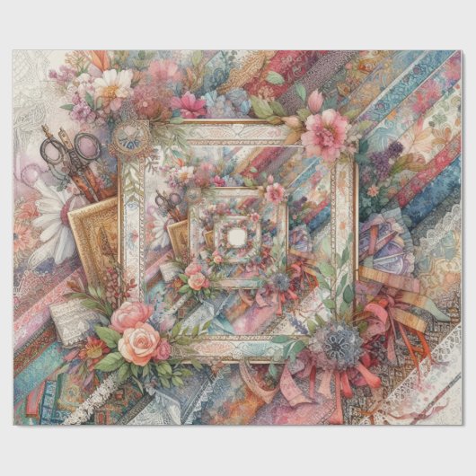 Maximalistische Vintage Decoupage Cadeaupapier (Vlak)