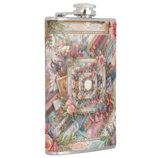 Maximalistische Vintage Decoupage Heupfles (Rechts)