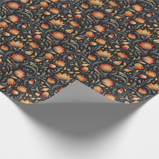 Maximalistische volkskunst Antiek Bloemen Botanisc Cadeaupapier (Hoek)