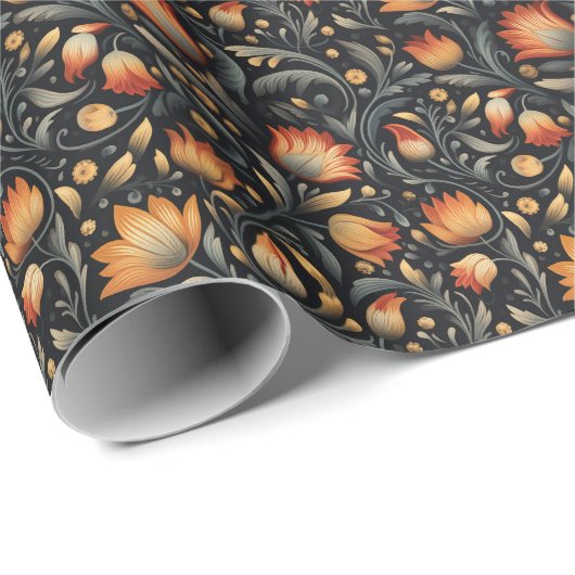 Maximalistische volkskunst Antiek Bloemen Botanisc Cadeaupapier (Rol Hoek)