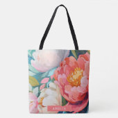 Maximalistische waterverf Levendige Bloemenpioenen Tote Bag (Voorkant)