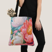 Maximalistische waterverf Levendige Bloemenpioenen Tote Bag (Dichtbij)