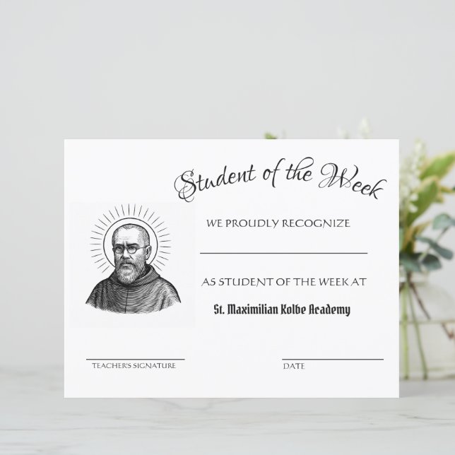 Maximiliaan Kolbe Student van de Week (Staand voorkant)