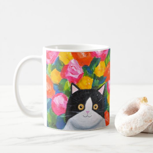 Maximum Kattengeluk Schattige Tuxedo Kattenkunstbl Koffiemok (Met donut)