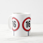 Maximumsnelheid 16e verjaardag koffiemok (Voorkant links)