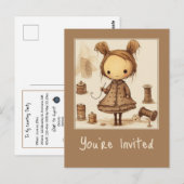 Maxine le Modiste Invitation Sjabloon Briefkaart (Voorkant / Achterkant)