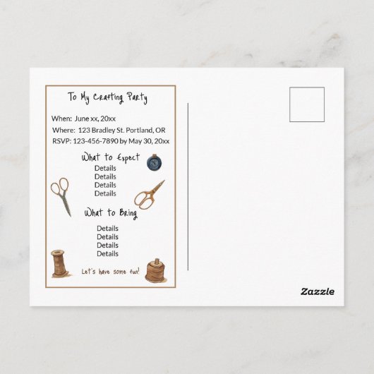 Maxine le Modiste Invitation Sjabloon Briefkaart (Achterkant)