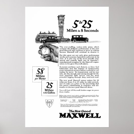 Maxwell Car 5-25 Made in New Castle, Indiana Poster (Voorkant)