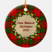 Maxwell Clan Badge & Tartan Gepersonaliseerde Kers Keramisch Ornament (Achterkant)