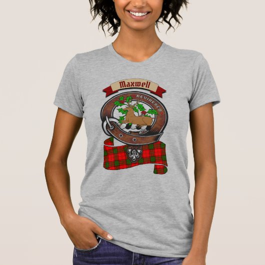 Maxwell Clan Badge & Tartan Gepersonaliseerde Vrou T-shirt (Voorkant)