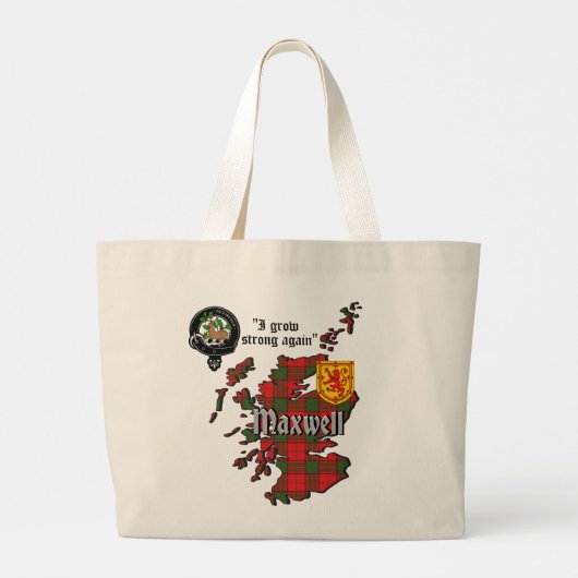 Maxwell Clan Badge & Tartan Map of Scotland Large Grote Tote Bag (Achterkant)