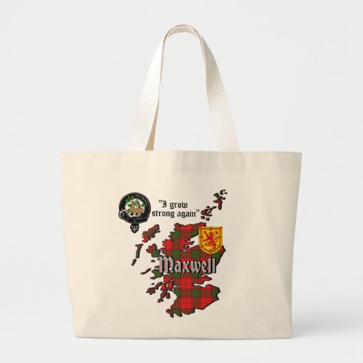 Maxwell Clan Badge & Tartan Map of Scotland Large Grote Tote Bag (Voorkant)