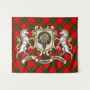 Maxwell Clan Badge & Unicorns met Tartan Wandkleed