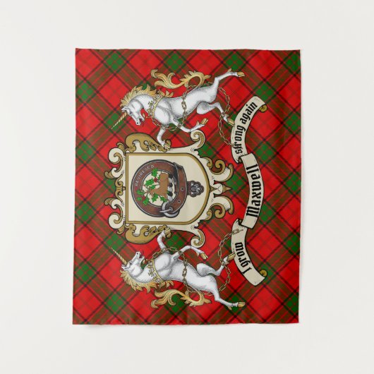 Maxwell Clan Badge & Unicorns met Tartan Wandkleed (Voorkant)