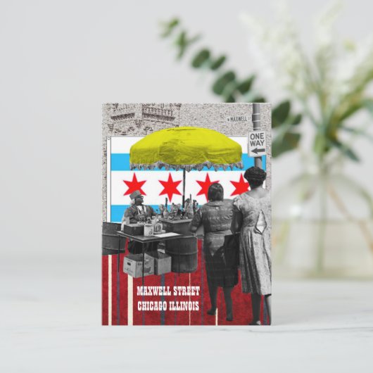 MAXWELL STREET CHICAGO ILLINOIS MIXED MEDIA ART BRIEFKAART (Staand voorkant)