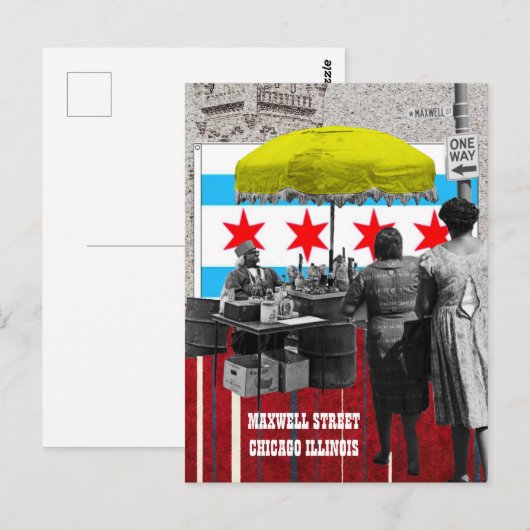 MAXWELL STREET CHICAGO ILLINOIS MIXED MEDIA ART BRIEFKAART (Voorkant / Achterkant)