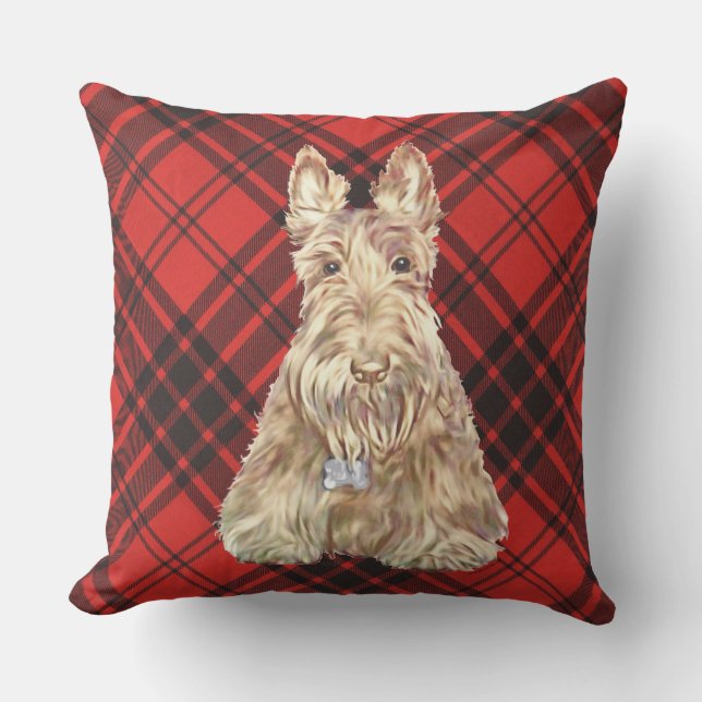 Maxwell Tartan Schotse Terriër Kussen (Voorkant)