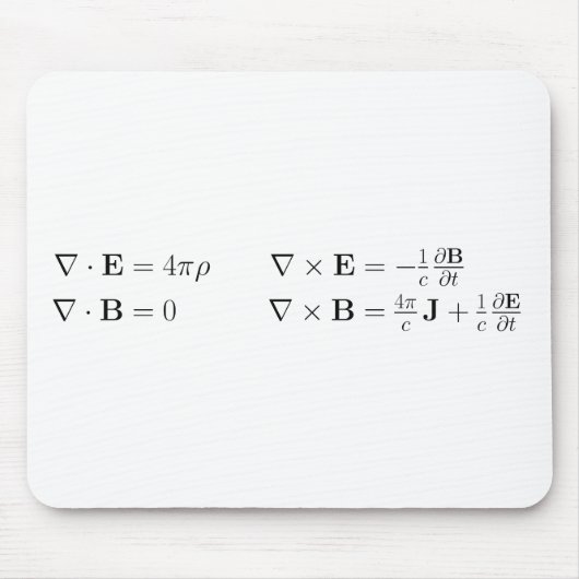 Maxwell's vergelijkingen, differentiële vorm, cgs muismat (Voorkant)