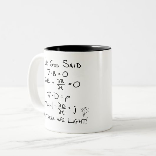 Maxwell's vergelijkingen en God zei dat er licht w Tweekleurige Koffiemok (Voorkant links)