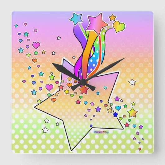 Maxxed Pop Art STAR WALL CLOCK Vierkante Klok (Voorkant)