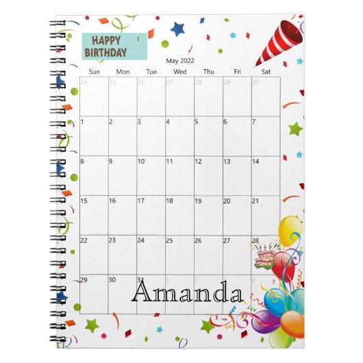 May 2022 Calendar Happy Birthday Notitieboek (Voorkant)