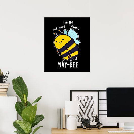 May-bee Funny Insect Bee Pun Dark BG Poster (Thuiskantoor)