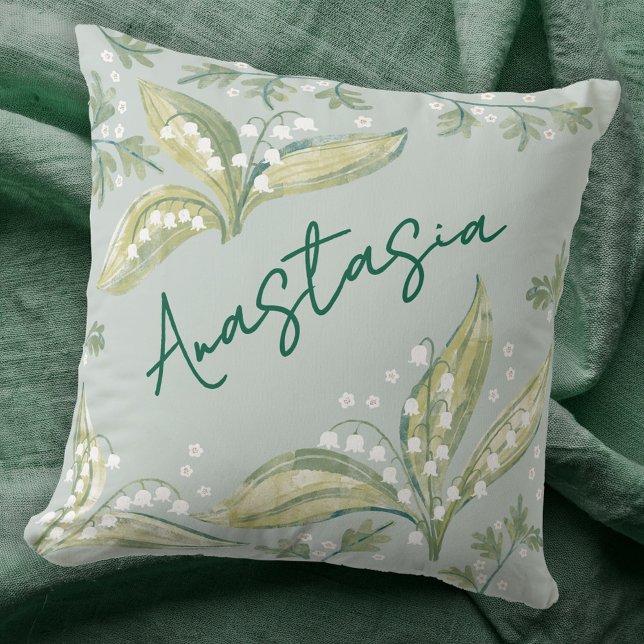 May Birth Month Daffodil Personalized Kussen (May birthday personalized custom name birth month flower lily of the valley hawthorn throw pillow)